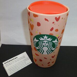 New Starbucks valentine's 2019 ceramic pink hearts travel mug tumbler cup